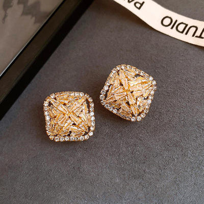 银针欧美跨境菱形锆石耳钉