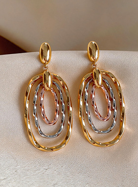 Twisted Oval Metal Stud Earrings Elegant Women Jewelry