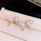 Plated Silver Crystal Pearl Gold Earrings Bow Stud Post