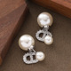 Pearl Luster Studs Monogram Zircon High Luxury Earrings