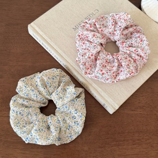 Blue & Pink Floral Mesh Scrunchie Elegant Hair Accessory