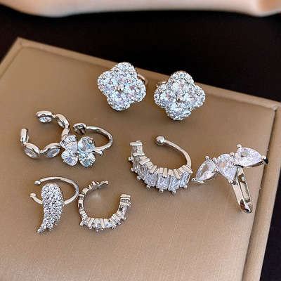 锆石不对称翅膀鱼尾花朵耳骨夹