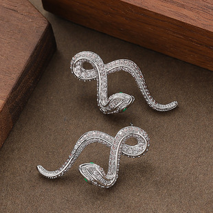 Snake Diamond Studs, Minimalist Serpent Luxury Earrings