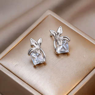 Zircon Earrings Floral Studs Minimalist Chic Square Korean