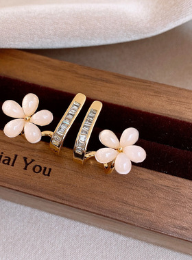 18K Gold Zircon Resin Flower Stud Earrings, Chic Silver Post