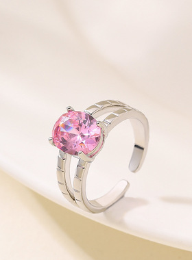 简约镶鸽子蛋锆石可调节开口戒指