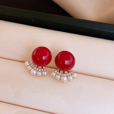 18k真金电镀锆石树脂珍珠耳钉