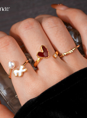 法式简约锆石本命年小马珍珠戒指