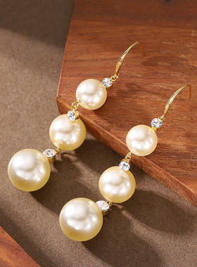 French Long Pearl Tassel Hook Earrings Chic Minimalist Style
