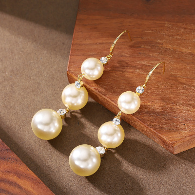 法式温柔气质长款珍珠流苏耳钩