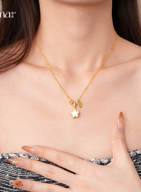 简约风滴油双面贝母花朵吊坠项链