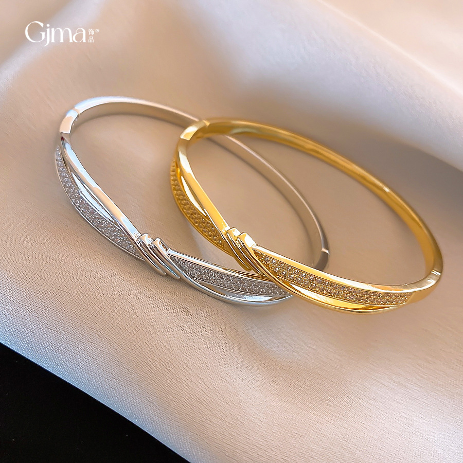 欧美跨境锆石条纹交叉卡扣手镯