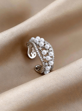 巴洛克复古锆石镂空珍珠开口戒指