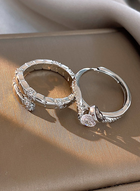 韩系简约锆石纹路开口戒指