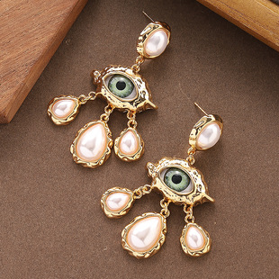 Eye Pearl Earrings Vintage Drop French Evil