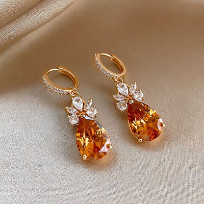 欧美复古风锆石水滴花朵耳环