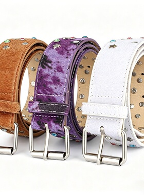 Star Rivet Belt, Punk PU Leather Denim Waistband