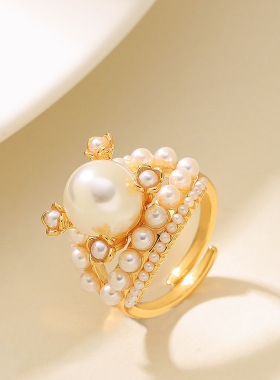 精致气质度假风高亮正圆珍珠戒指