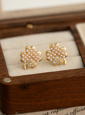 Clover Pearl Earrings, Micro-Set Minimalist Luxury Studs