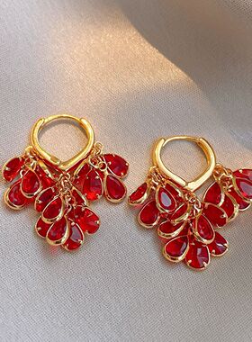 18K Gold Crystal Earrings, Fringe Teardrop Vintage Cuffs