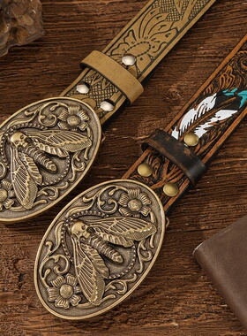Feather Belt, Painted PU Leather Western Hip Hop Buckle Belt