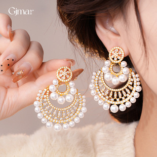 Earrings Pearl Royal Zircon Studs 18K Geometric Gold