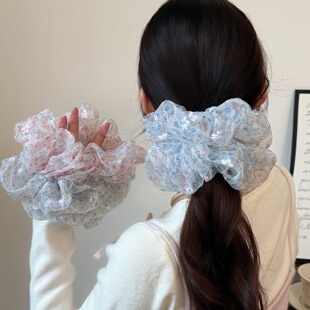 Mesh Scrunchie, Floral Summer Ponytail Holder