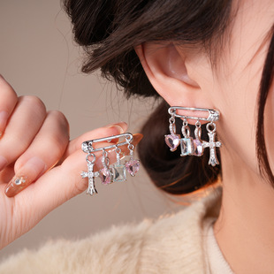 Korean Cross Earrings, Heart Zircon Geometric Luxury Studs