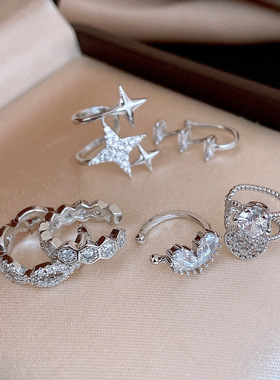 Zircon Star Heart Geometric Double Ear Cuff Earrings