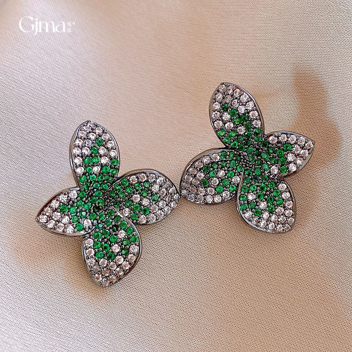 银针复古中古风锆石花朵耳环