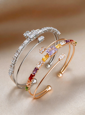 锆石方形双层开口手镯