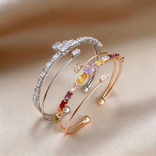 Minimalist Zircon Bangle Open Double Square Bracelet