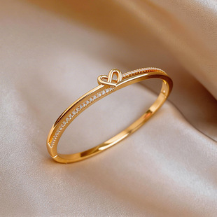 Border Zircon Bangle Cross Minimalist Heart Bracelet