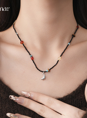 复古民族风玻璃串珠几何吊坠项链