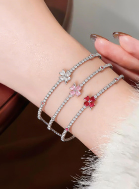 韩系精致超闪锆石花朵抽拉式手链