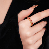 Gold Statement Red Enamel 18K Vintage Ring Diamond Jewelry