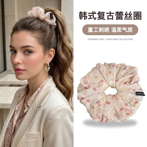 超大号蕾丝碎花刺绣大肠发圈女