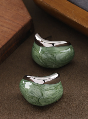 French Marbled Studs, Irregular Enamel Geometric Earrings