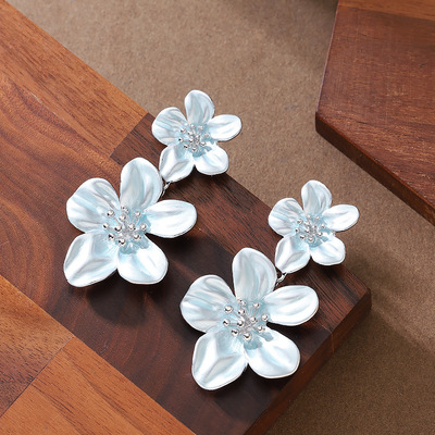 仙女风烤漆滴油长款立体花朵耳环