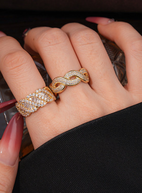 锆石几何扭曲珍珠开口戒指