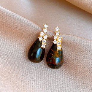 Studs Zircon Money Teardrop Luxury Eye Style Earrings Tiger