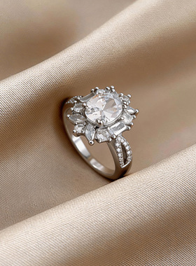 欧美轻奢风夸张个性花朵满钻戒指