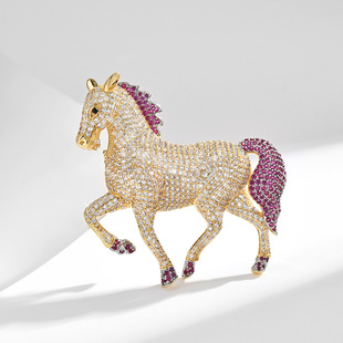 New Zodiac Rhinestone Horse Brooch for Men and Women