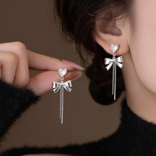 Chic Zircon Studs Minimalist Fringe Bow Earrings