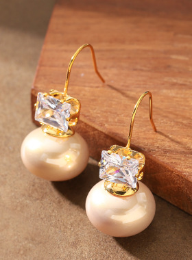French Dior Earrings, Zircon Pearl Sparkling Elegant Hoops