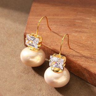 French Dior Earrings, Zircon Pearl Sparkling Elegant Hoops