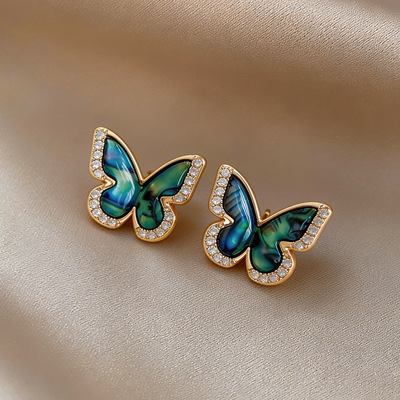 锆石海贝晕染蝴蝶耳钉氛围感