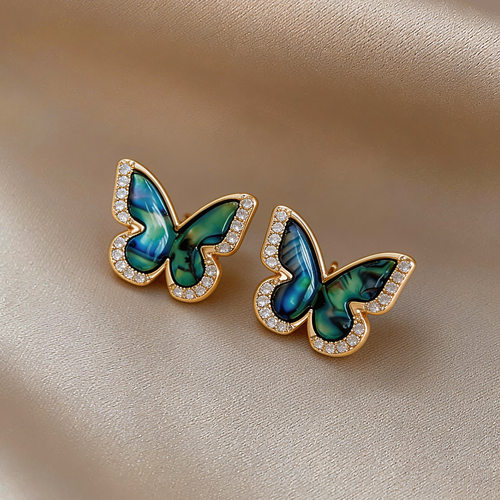 锆石海贝晕染蝴蝶耳钉氛围感