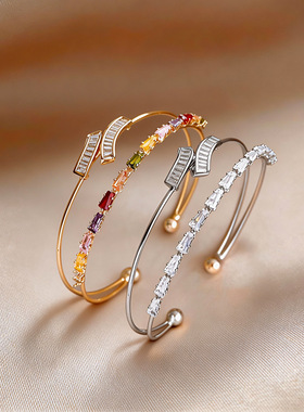 欧美重工锆石双层开口手镯