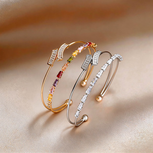 Open Zircon Bangle Vintage Heavy Double Bracelet